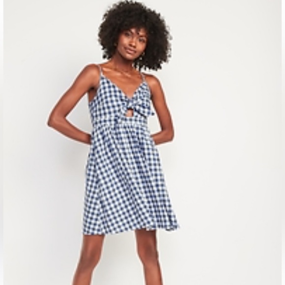 Fit & Flare Tie-Front Smocked Printed Mini Cami Dress - Picture 1 of 8